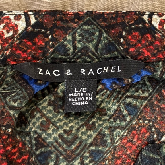 Zac & Rachel Blue and Brown Graphic 3/4 Sleeve Blouse - Picture 2 of 8